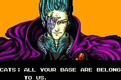 One of the most famous examples of video game translation mistakes, video game character from "zero wing saying" all your base are belong to us