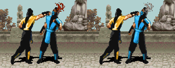 an example of localization of fighting games. The blood was removed to get around censorship